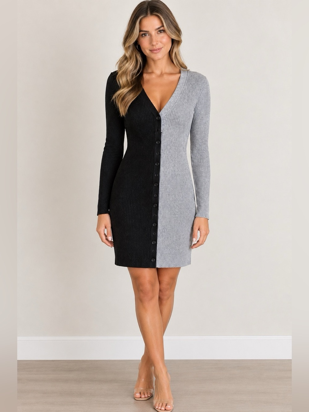 Madison + Hudson Two-Tone Ribbed Knit Dress